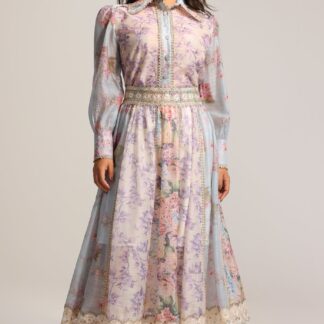 Bella Barnett Ruby Long Sleeve Floral Printed Lace Top And Skirt Two-Piece Set