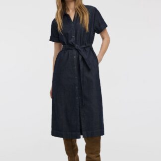 Denim dress with belted waist