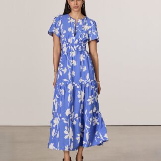 Maxi dress with smocked waist and split neckline