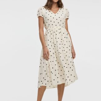 Front view of sleeveless V-neck midi dress