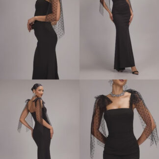 Goddiva Scuba & Polka Mesh Bella Bow Multiway Maxi Dress - Black
