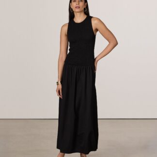 Sleeveless smocked drop waist maxi dress – main image