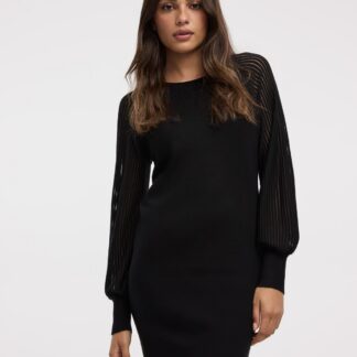 Sweater dress with mesh long sleeves - main image